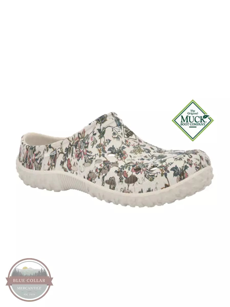 Muck MLCW1FLR Muckster Lite Clog in White with a Flower Print Profile View
