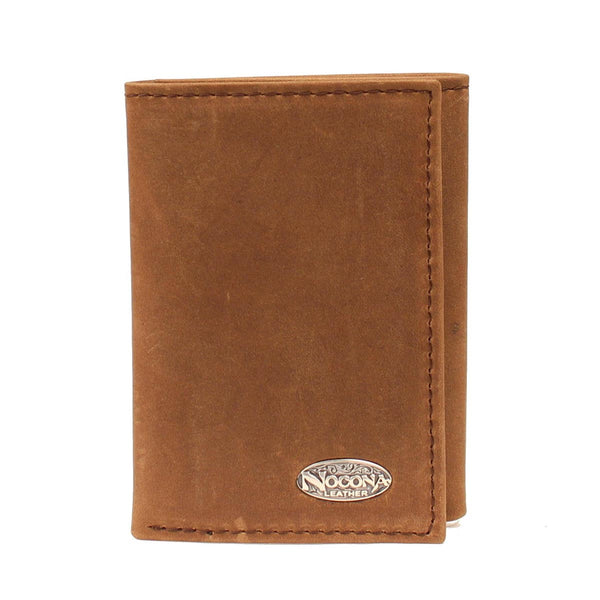 Smooth Leather Tri-fold Wallet, Medium Brown Distressed by Nocona N5480444