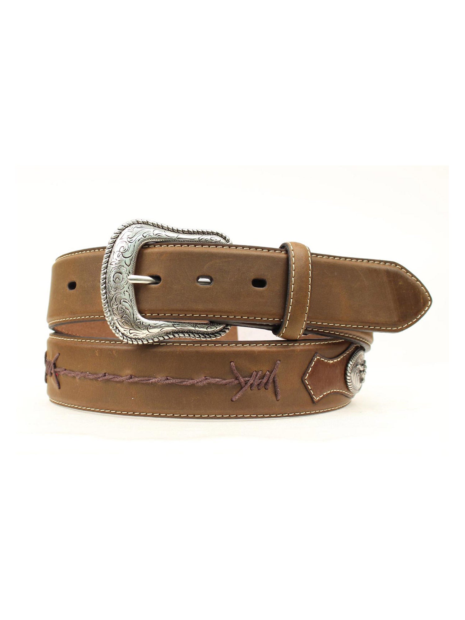 Nocona N2474644 Top Hand Western Belt with Barb Wire Steer Conchos