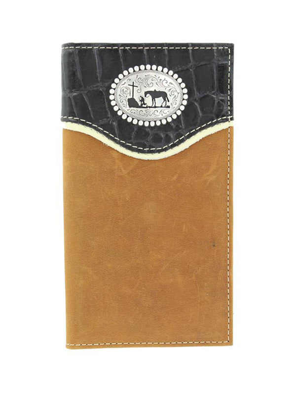 Nocona N5410644 Croco Style Leather Wallet with Cowboy Prayer Concho