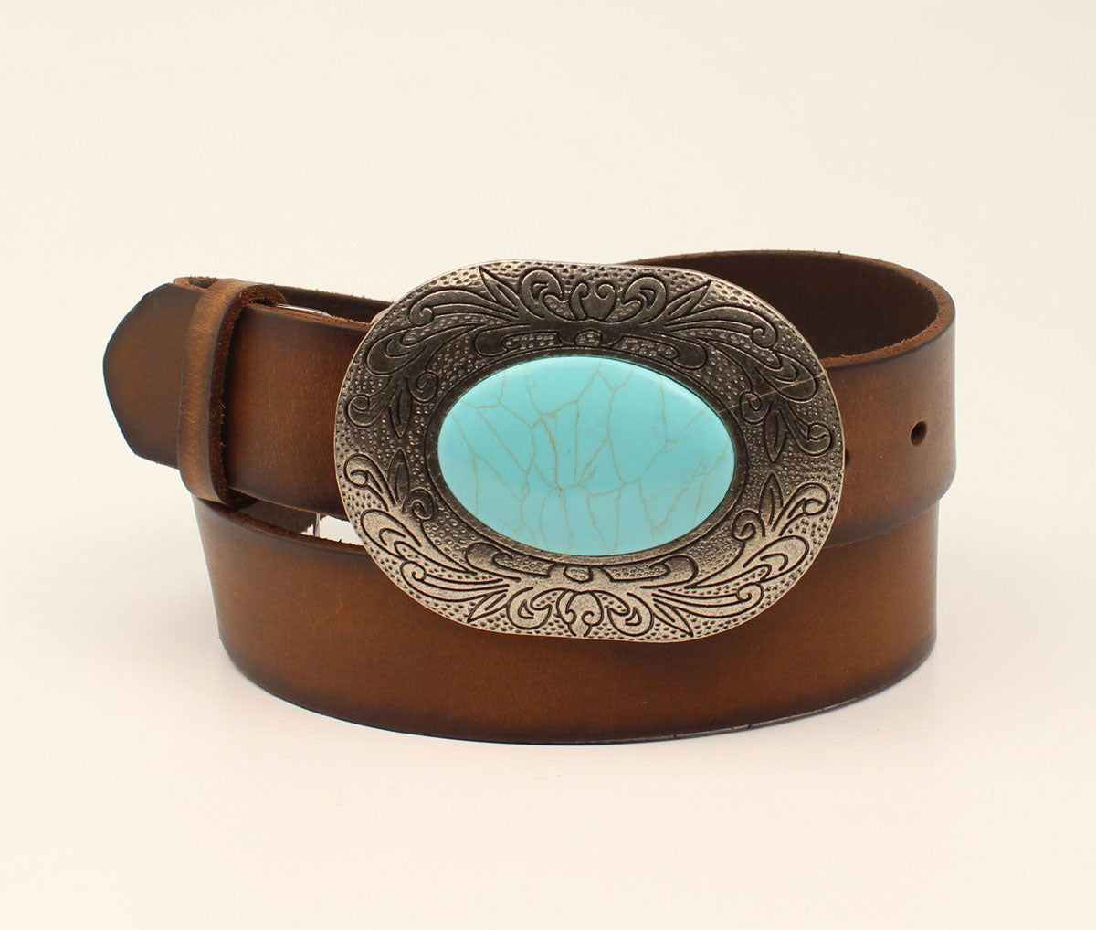 Nocona N320001402 Ladies Classic Strap Stained Belt Antique Silver w/Turquoise Buckle