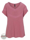 North River NRL1341 Short Sleeve V-Neck Top with Embroidery & Crochet Insets Mauve Front View