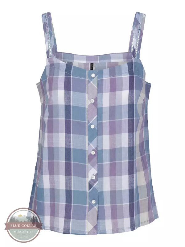 North River NRL5088 Slub Woven Button Front Camisole with Crochet Trim Chambray Front View