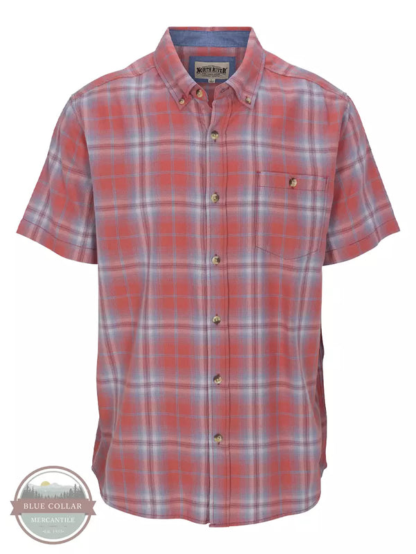 North River NRM5327 Cozy Cotton Blend Short Sleeve Button Down Plaid Shirt Withered Rose Front View