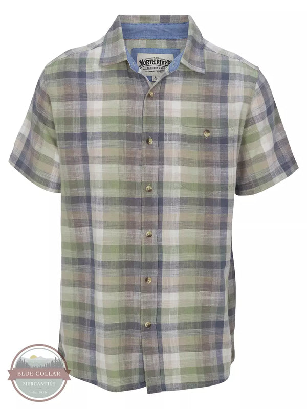 North River NRM5329 Crosshatch Short Sleeve Button Down Shirt in Plaid Lilypad Front View