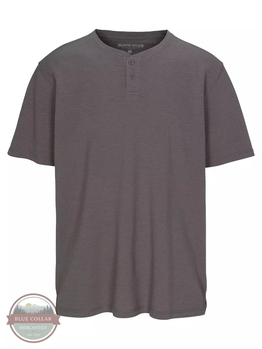 North River NRM1213 Waffle Knit Two Button Short Sleeve Henley with Faded Wash Storm Front View