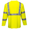 Portwest FR96YE Flame Resistant Hi-Vis Long Sleeve T-Shirt - CAT2, Type R, Class 3 back view