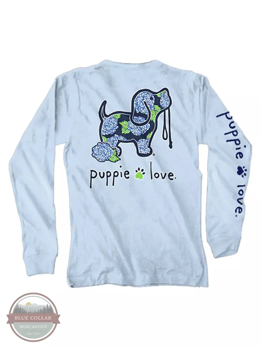 Puppie Love SPL1292 Hydrangea Pup Long Sleeve T-Shirt in Light Blue Back View