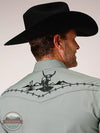 Roper 01-001-0017-0253 GR Longhorn Embroidered Long Sleeve Western Snap Shirt in Dusty Green Back Detail