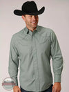 Roper 01-001-0017-0253 GR Longhorn Embroidered Long Sleeve Western Snap Shirt in Dusty Green Front View