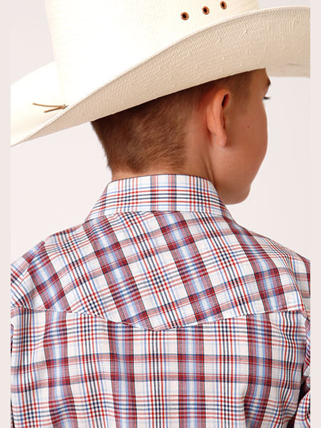 Roper 01-031-0101-4028 WH Karman Classics Boys Plaid Western Snap Short Sleeve Shirt Back View