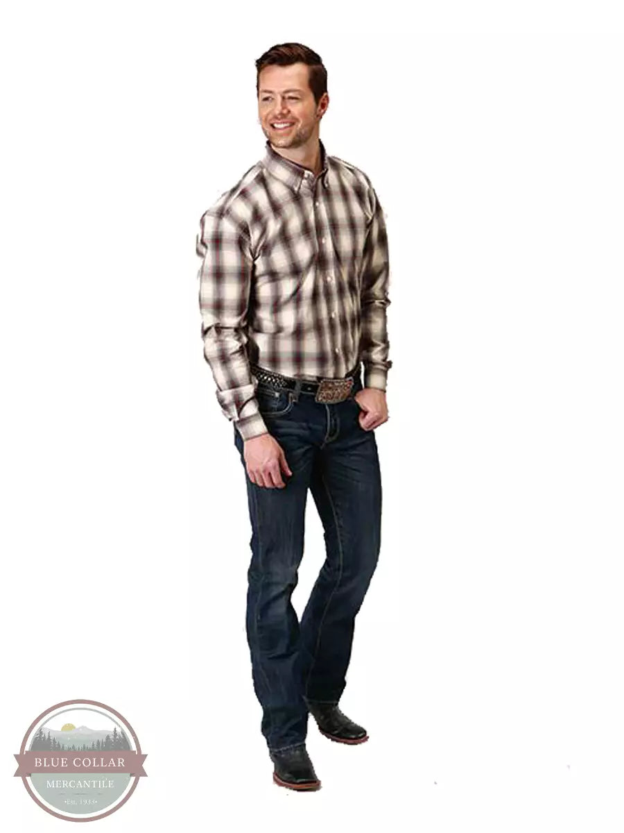 Roper 03-001-0379-1045 GY Long Sleeve Western Snap Shirt in Smoke House Ombre Plaid Full View