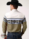Roper 03-001-0421-0307 BR Waterside Reflection Border Long Sleeve Snap Shirt in Brown & White Back View
