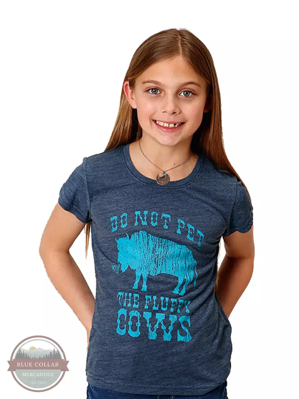 Roper 03-009-0514-2050 BU Don't Pet the Fluffy Cows T-Shirt in Blue Front View