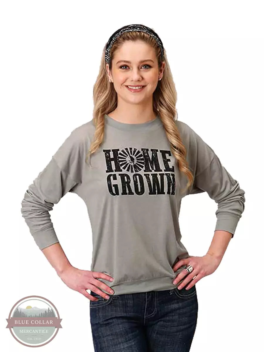 Roper 03-038-0513-0189 GY Home Grown Boxy Fit Long Sleeve T-Shirt in Grey Front View