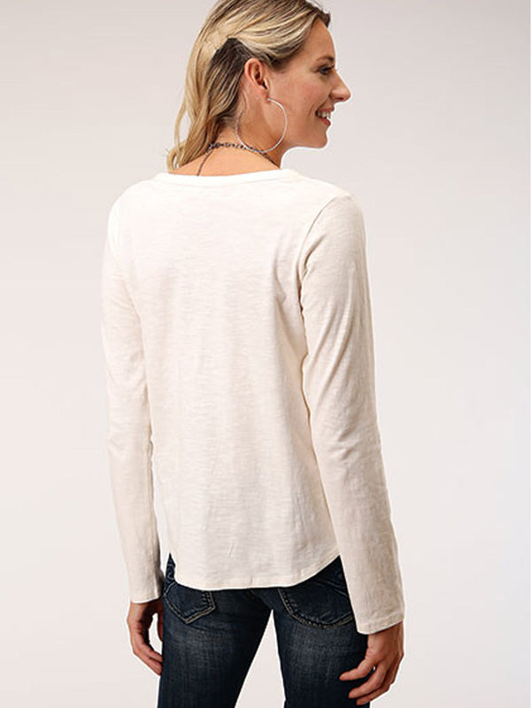 Roper 03-038-0513-7006 WH Embroidered Western Long Sleeve Shirt in Cream Back View