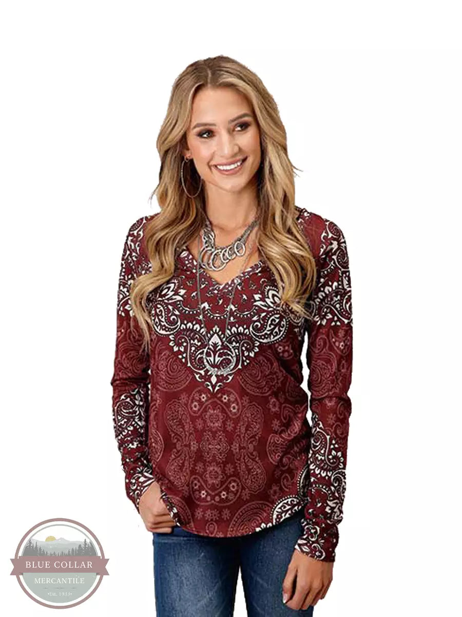 Sweater Jersey Long Sleeve Top in Paisley Spice by Roper 03-038-0514-1043 WH