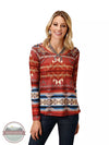 Roper 03-038-0514-7052 RT Aztec Print Sweater Jersey Scoop Neck Long Sleeve Top in Rust Front View