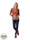 Roper 03-038-0514-7052 RT Aztec Print Sweater Jersey Scoop Neck Long Sleeve Top in Rust Full View