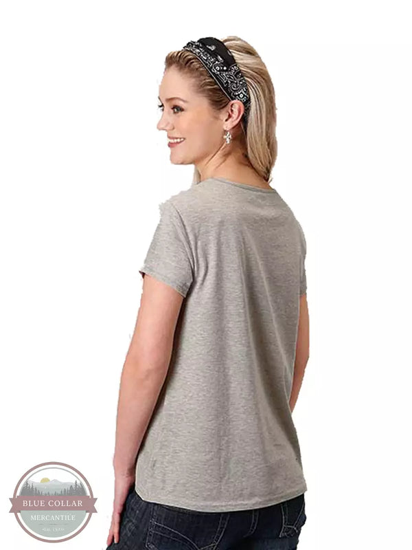 Roper 03-039-0513-0189 GY Wild and Free Short Sleeve T-Shirt in Grey with Front Yokes Back View