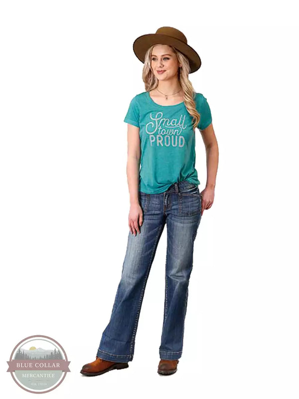 Roper 03-039-0513-0192 BU Small Town Proud Short Sleeve T-Shirt in Turquoise Full View