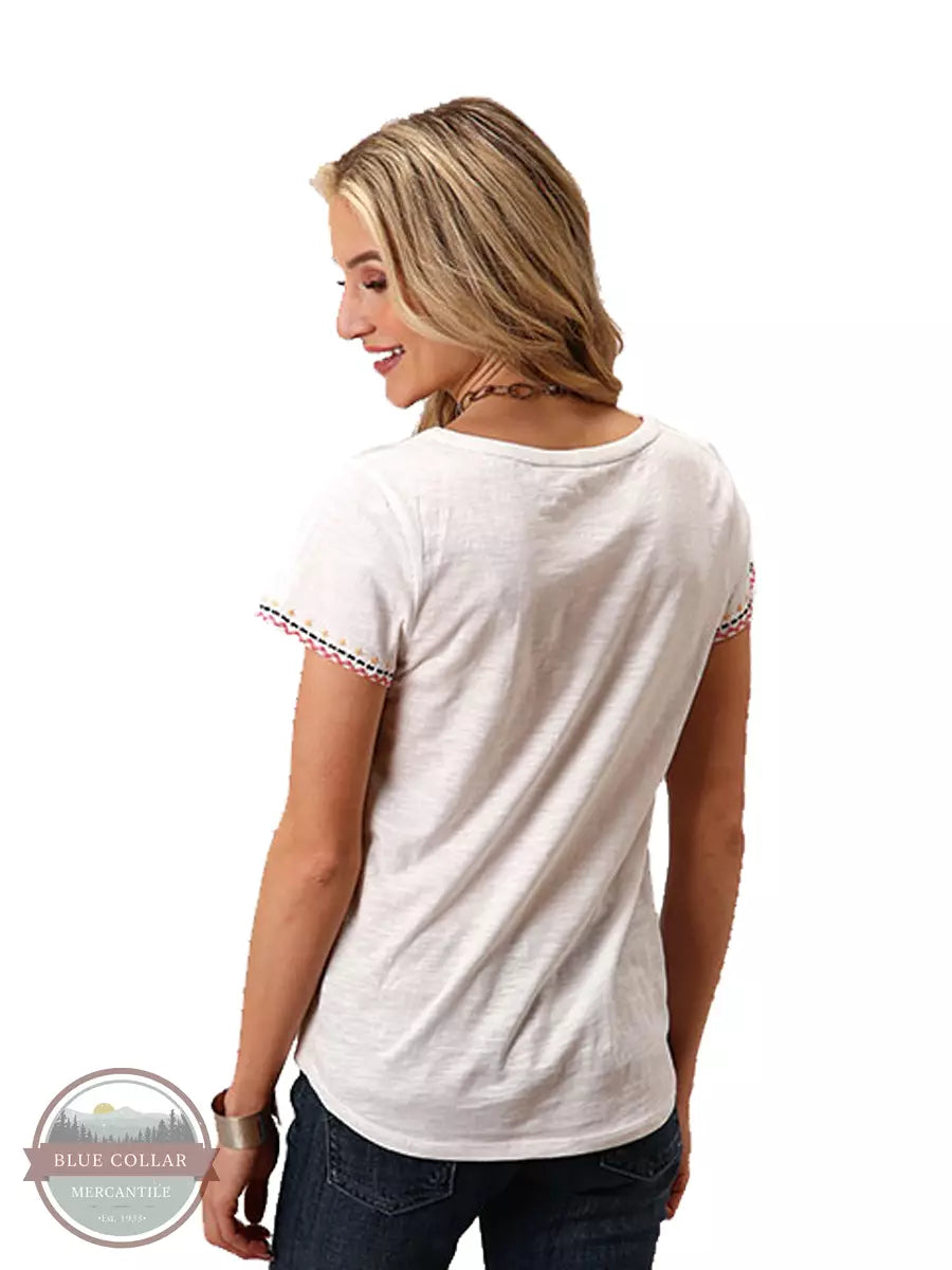 Roper 03-039-0513-3025 WH Embroidered Short Sleeve Split Neck Shirt in White Back View