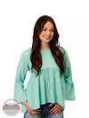 Roper 03-050-0592-2045 BU Empire Waist Long Bell Sleeve Blouse in Dip Dye Turquoise Front View