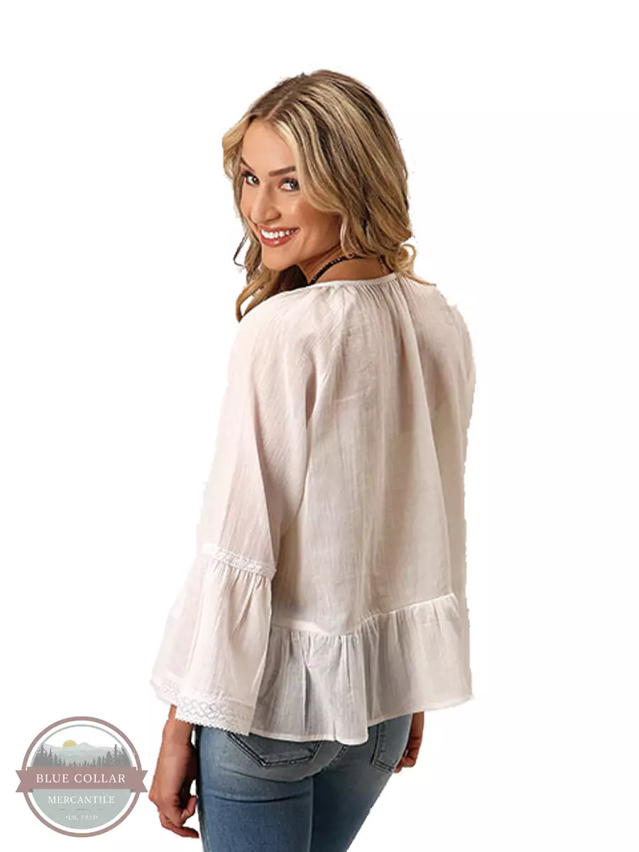 Roper 03-050-0592-3014 WH White Split Neck 3/4 Sleeve Blouse with Lace and Ruffles Back View