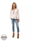 Roper 03-050-0592-3014 WH White Split Neck 3/4 Sleeve Blouse with Lace and Ruffles Full View