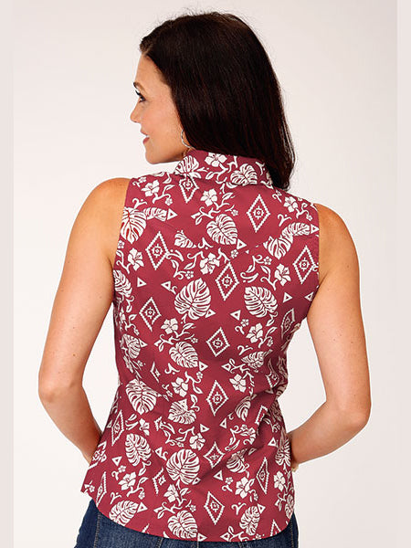Roper 03-052-0064-4040 RE West Made Red Tropics Sleeveless Shirt Back View