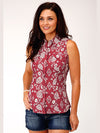 Roper 03-052-0064-4040 RE West Made Red Tropics Sleeveless Shirt Front View