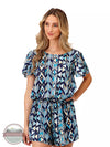 Roper 03-062-0590-2048 BU Ladies Romper in a Blue Aztec Print Front View