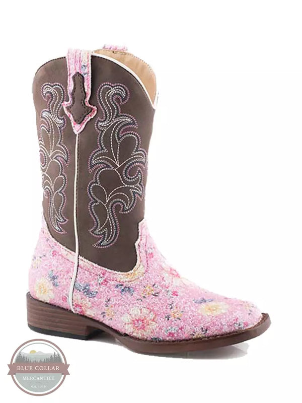 Roper 09-018-1901-2987 PI Girl's Glitter Flower Western Boot in Pink Profile View