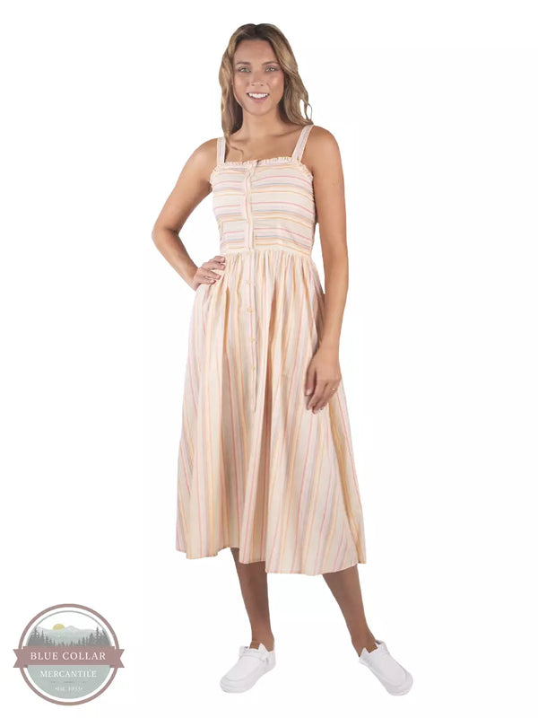 Simply Southern PP-0123-BTTNDRESS-STRIPE Button Striped Dress in Peach Full View