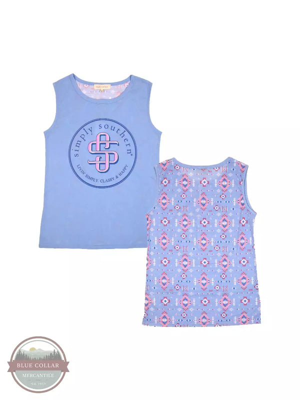Simply Southern PP-0123-SIMPLYTANK-AZTEC Aztec Tank Top in Blue Front and Back View