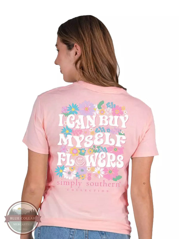 Simply Southern SS-FLOWERS-LOTUS I Can Buy Myself Flowers Short Sleeve T-Shirt in Pink Back View