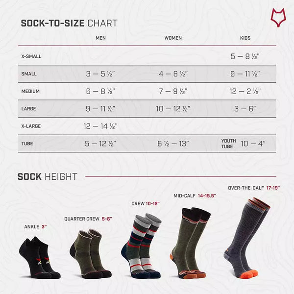 Fox River 7586 Wick Dry Outlander Heavyweight Mid-Calf Boot Socks Size Chart