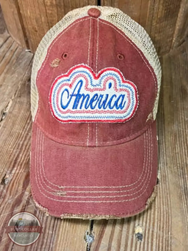 The Goat Stock America Cap in Carmine Front View