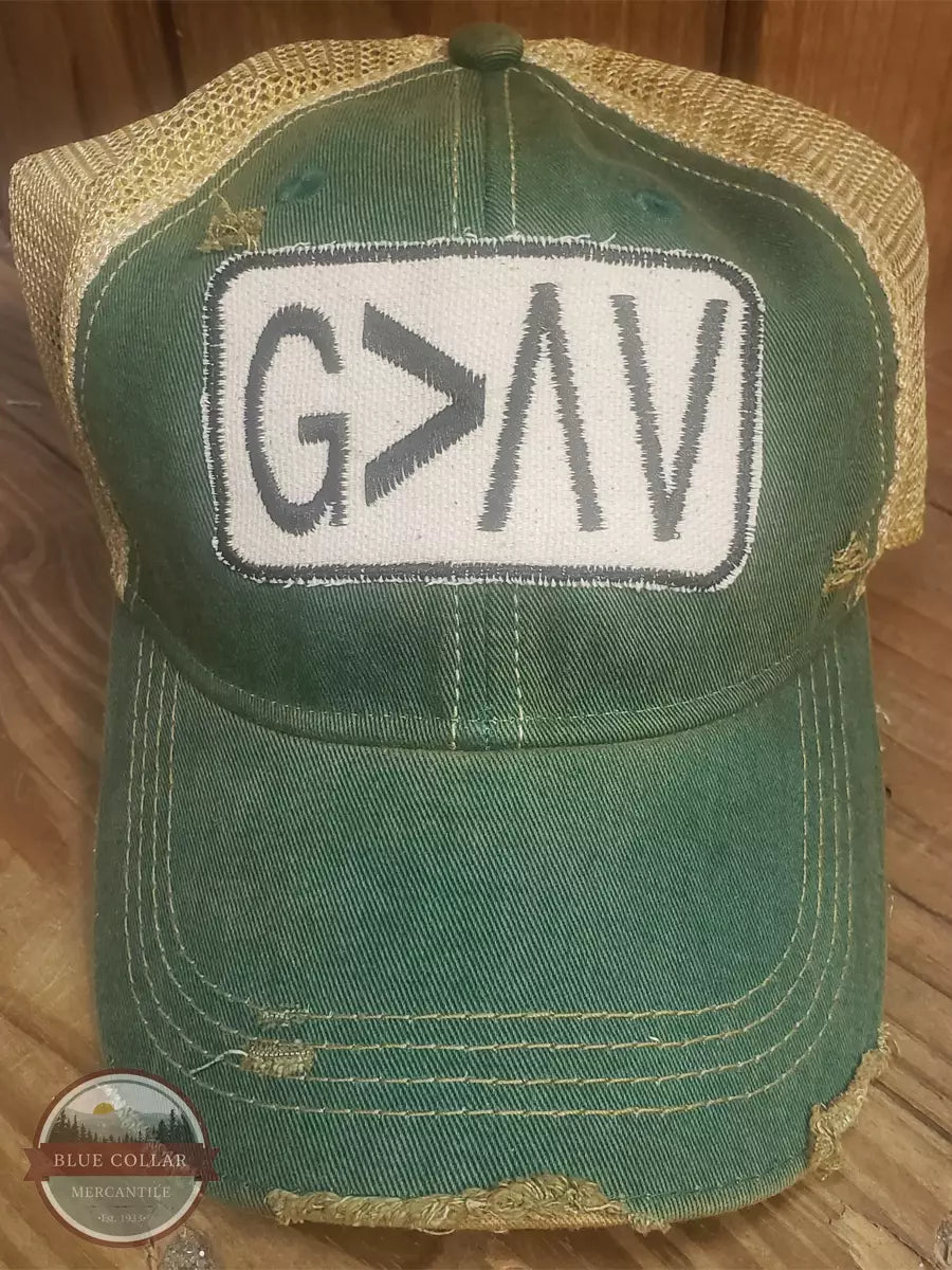 The Goat Stock God Is Greater Cap in Green Front View