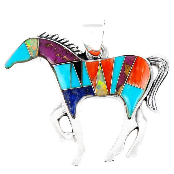 Turquoise Factory P3049-SM Horse Pendant Sterling Silver & Turquoise or Gemstone Necklace-C01-Multi1