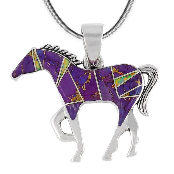 Turquoise Factory P3049-SM Horse Pendant Sterling Silver & Turquoise or Gemstone Necklace-C23-Purple