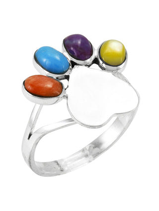 Turquoise Factory R2473-C71 Paw Heart Multi Gemstone Ring in Sterling Silver Profile View