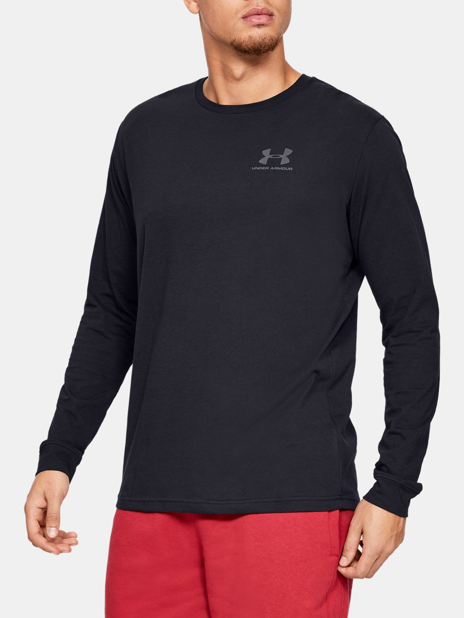 Under Armour 1329585 UA Sportstyle Left Chest Long Sleeve T-Shirt Black Front Model View