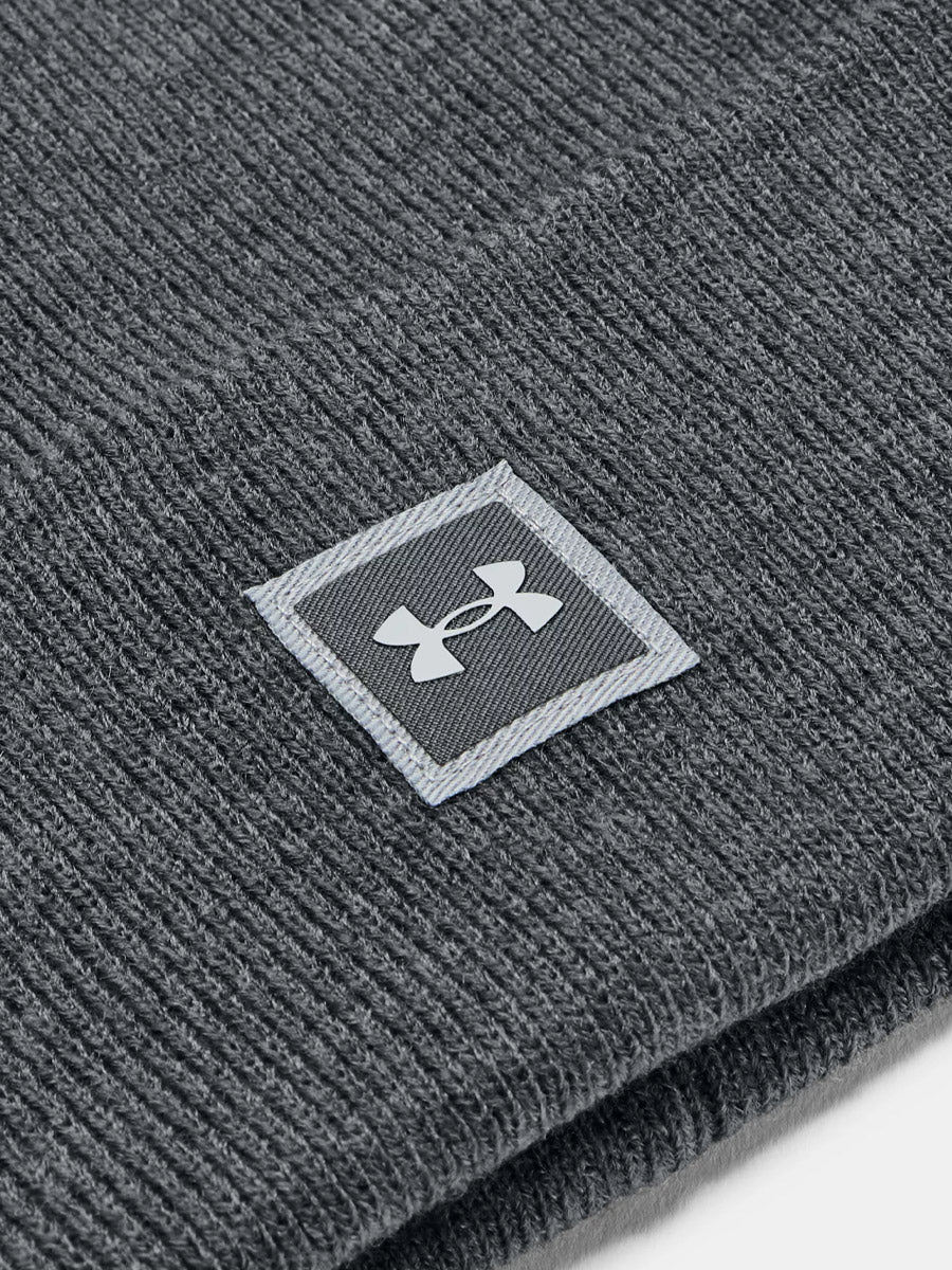 Under Armour 1356707-012 Truckstop Beanie in Pitch Gray Heather / Pitch Gray Detail View