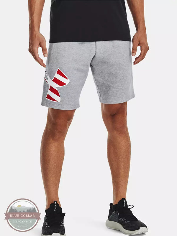 Under Armour 1360442-035 Freedom Rival Big Flag Logo Shorts in Steel Light Heather Front View