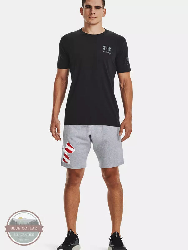 Under Armour 1360442-035 Freedom Rival Big Flag Logo Shorts in Steel Light Heather Full View