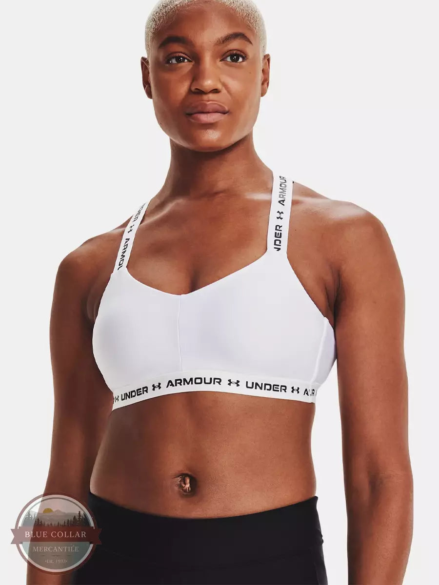 Under Armour Women's HeatGear Logo Band Sports Bra Black / White