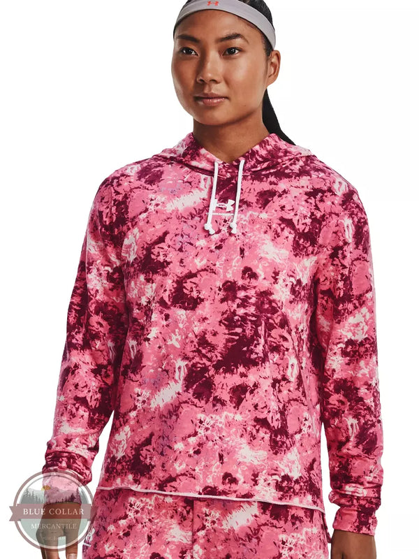 Under Armour 1373035 Rival Terry Printed Hoodie Pink Front View