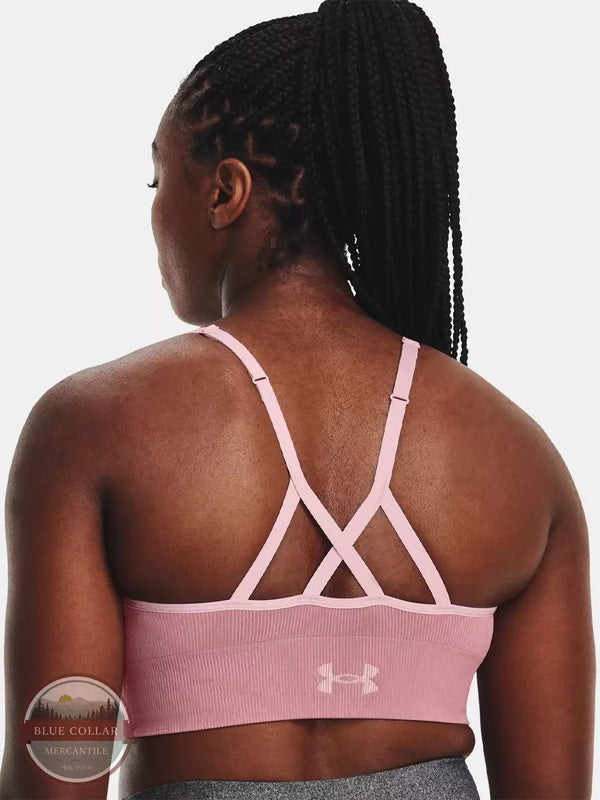 Under Armour 1373870-697 Seamless Low Longline Rib Sports Bra in Pink Elixir/Pink Sugar Small Back View