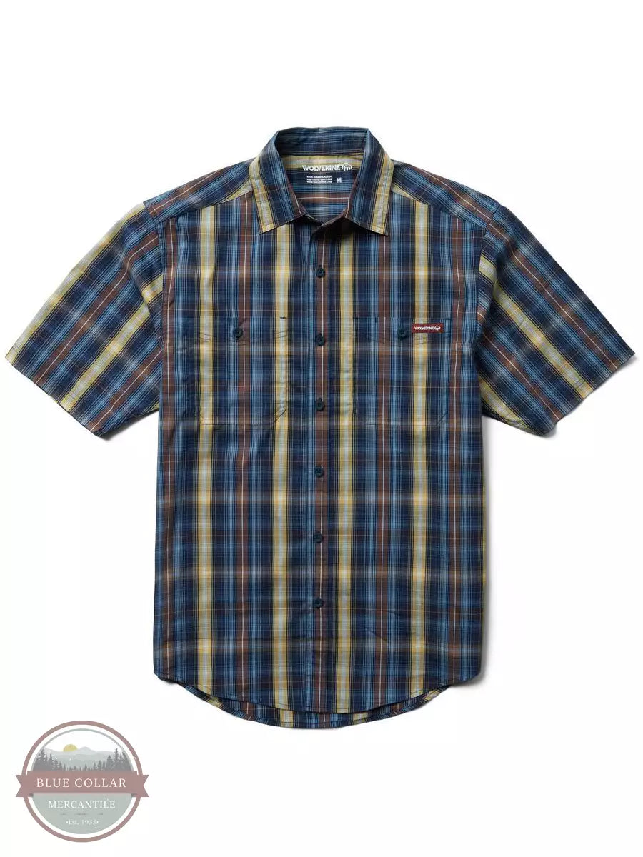 Wolverine W1210360 Fuse Short Sleeve Button Down Shirt in Plaid Navy Front View